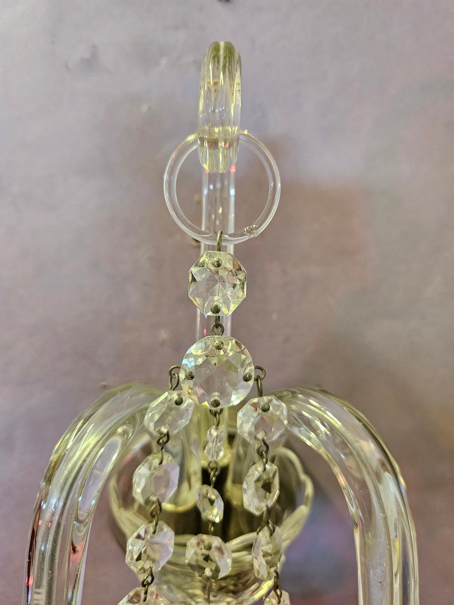 Set of 3 (plus 1 similar) twin-branch Czech glass wall lights, CA. 1950