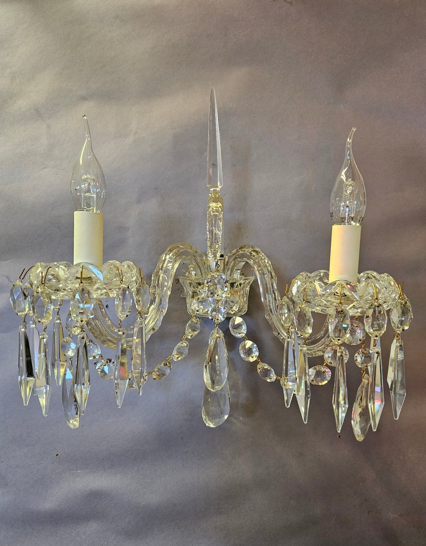 Pair of Early-Victorian Cut-Glass 2-Arm Wall Lights, CA. 1840