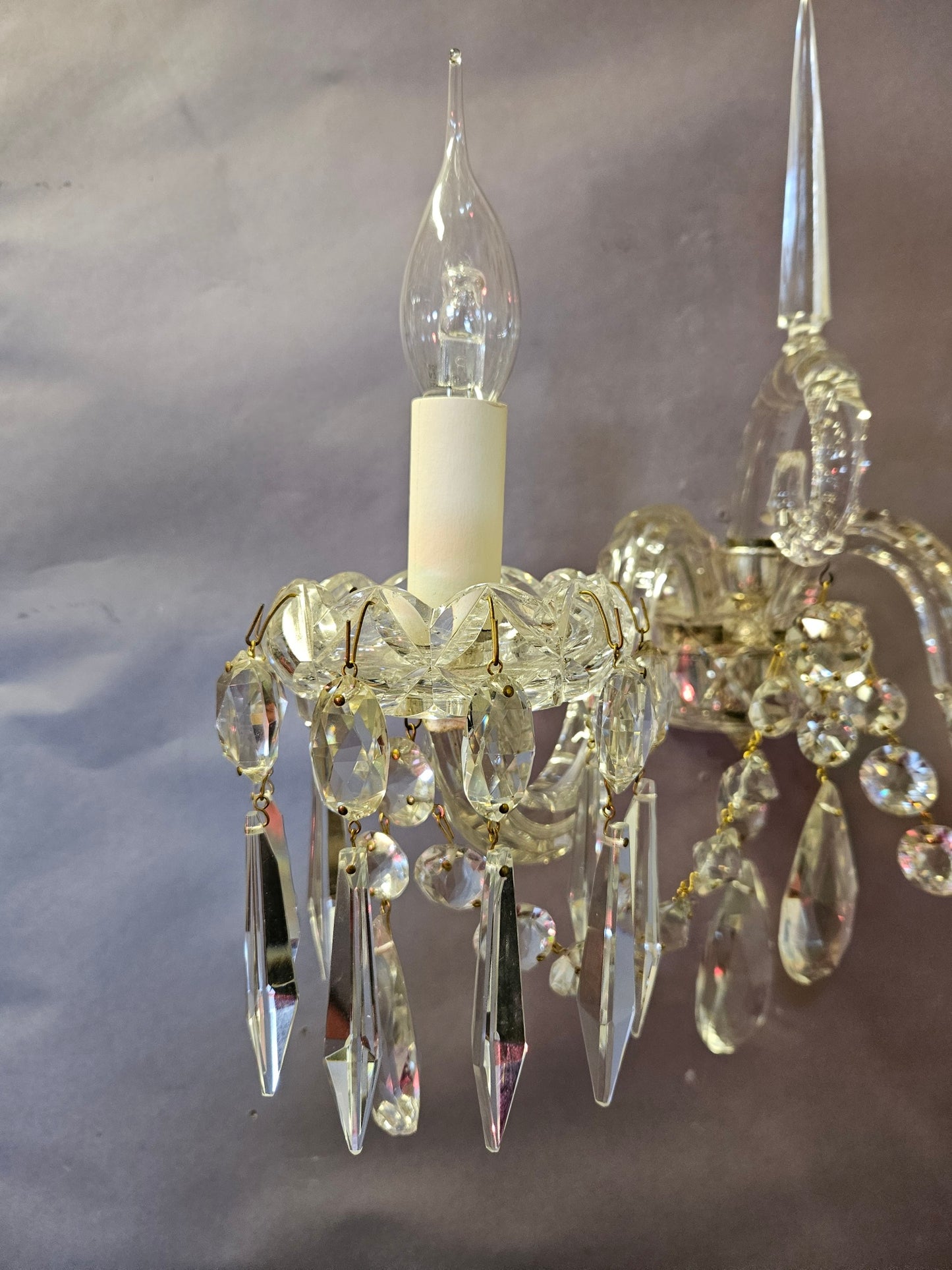 Pair of Early-Victorian Cut-Glass 2-Arm Wall Lights, CA. 1840