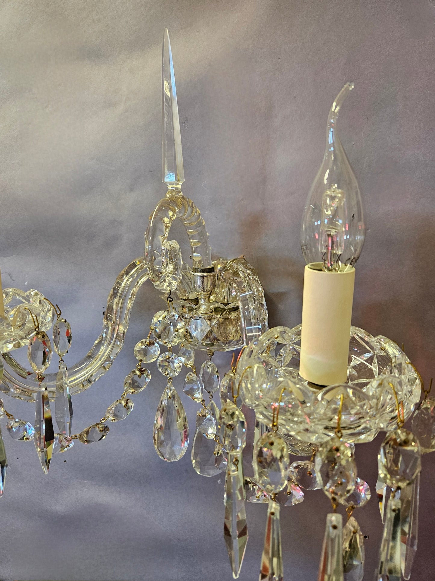 Pair of Early-Victorian Cut-Glass 2-Arm Wall Lights, CA. 1840