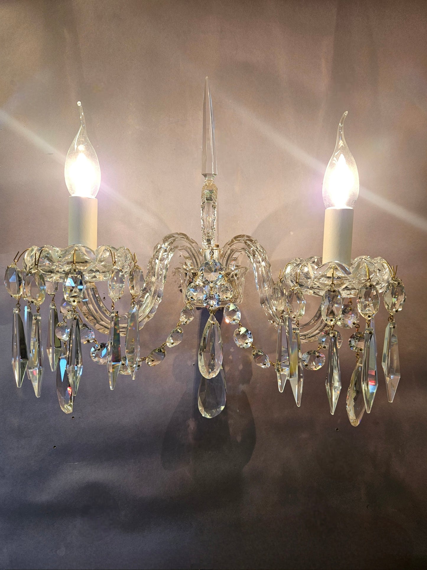 Pair of Early-Victorian Cut-Glass 2-Arm Wall Lights, CA. 1840