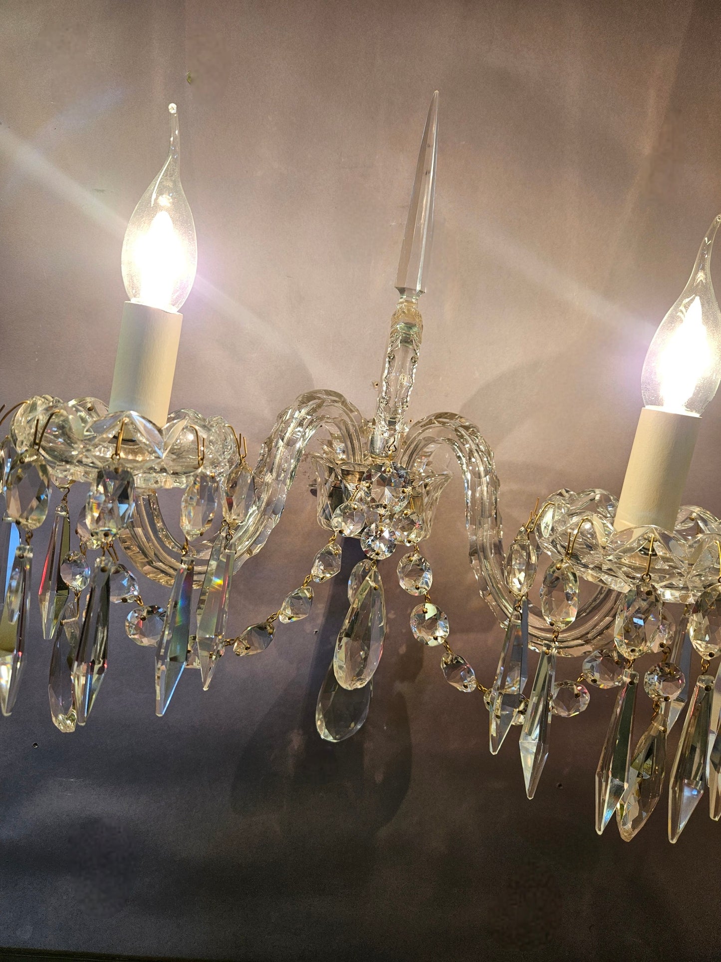 Pair of Early-Victorian Cut-Glass 2-Arm Wall Lights, CA. 1840